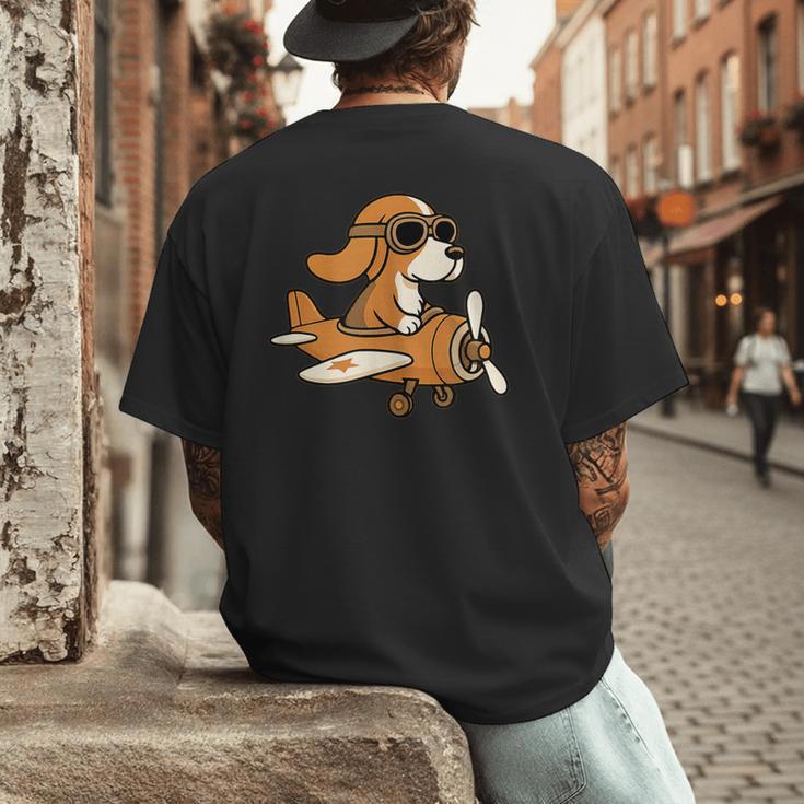 Beagle Flying a Plane Pilot Airplane Dog Mom Dad Men's Back Print T-Shirt