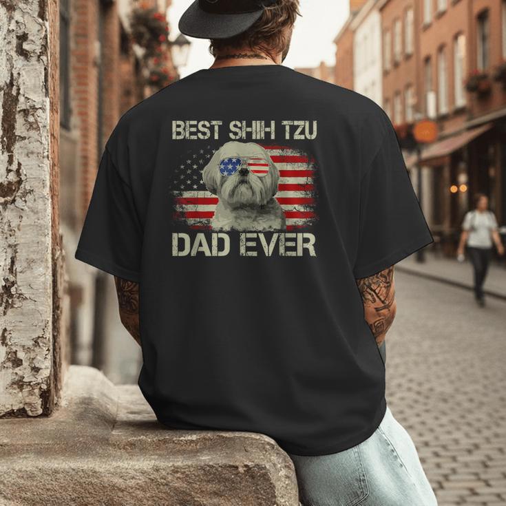Best Shih Tzu Dad Ever Tshirt Dog Lover American Flag Men's Back Print T-Shirt