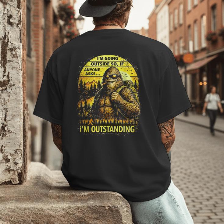 Bigfoot Outdoor Hiking Dad Joke Im Outstanding Sasquatch Men's Back Print T-Shirt