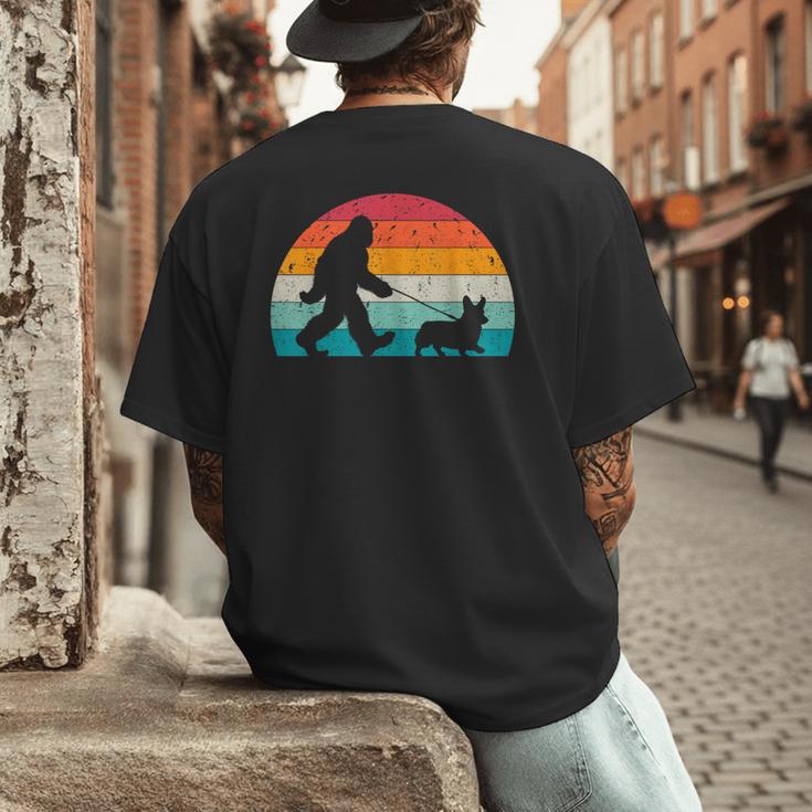Bigfoot Walking a Dog Corgi Lovers Dog Dad Men's Back Print T-Shirt