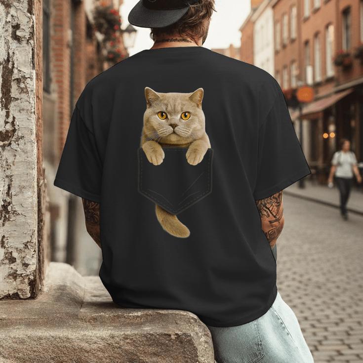 British Shorthair Cat Pocket Cat Mom Cat Dad Cat Lover Men's Back Print T-Shirt British Shorthair Cat Pocket Cat Mom Cat Dad Cat Lover Men's Back Print T-Shirt