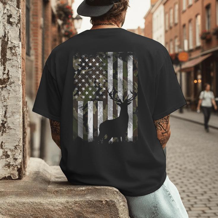 Camo US Flag Deer Elk Buck Camoflage Hunting Hunter Dad Short Sleeve Men's Back Print T-Shirt