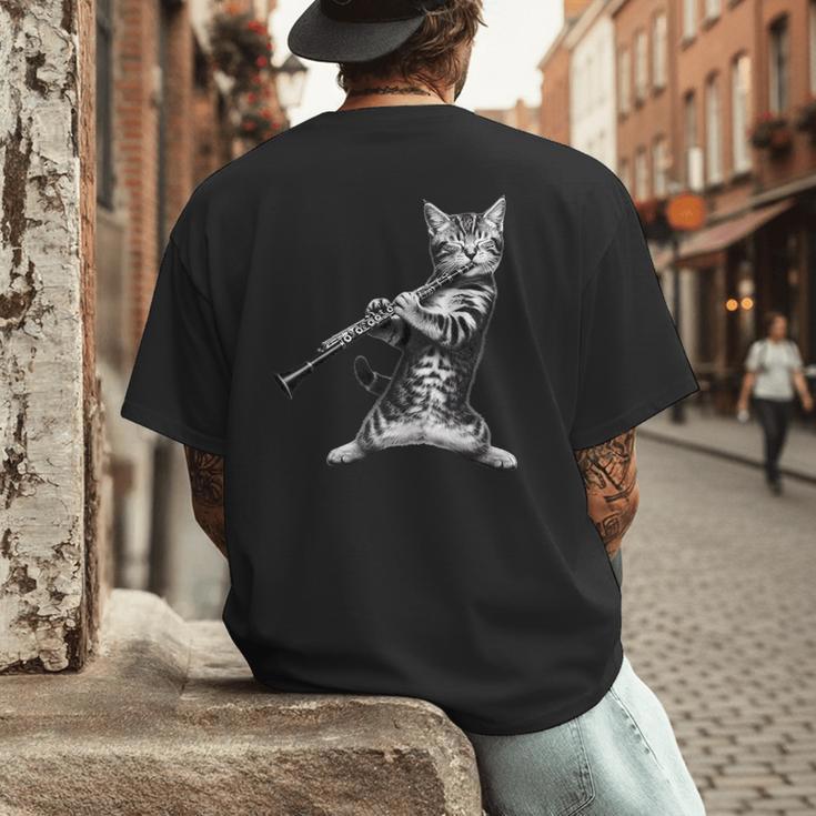 Cat Playing The Clarinet For Cat Lover Cat Mom Cat Dad Men's Back Print T-Shirt Cat Playing The Clarinet For Cat Lover Cat Mom Cat Dad Men's Back Print T-Shirt