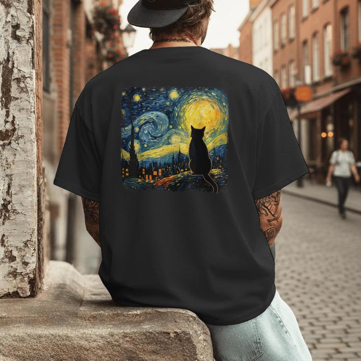 Cat Starry Night Van Gogh Cat For Cat Lover Cat Mom Cat Dad Men's Back Print T-Shirt