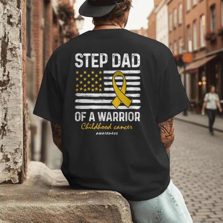 Childhood Cancer Survivor Support Step Dad Of A Warrior Men's Back Print T-Shirt Childhood Cancer Survivor Support Step Dad Of A Warrior Men's Back Print T-Shirt