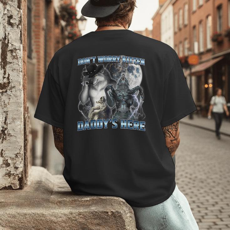 Cool Alpha Wolf Meme Don't Worry Kitten Daddy's Here Men's Back Print T-Shirt