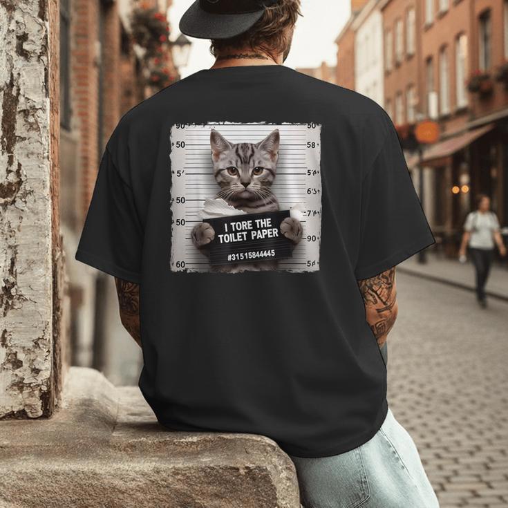 Cute Cat Mugshot Humorous Cat For Cats Lover Cat Mom Cat Dad Men's Back Print T-Shirt