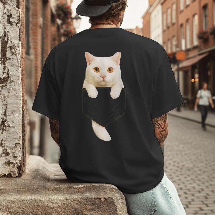 Cute Cat Pocket Cat Mom Cat Dad Cat Lover Men's Back Print T-Shirt