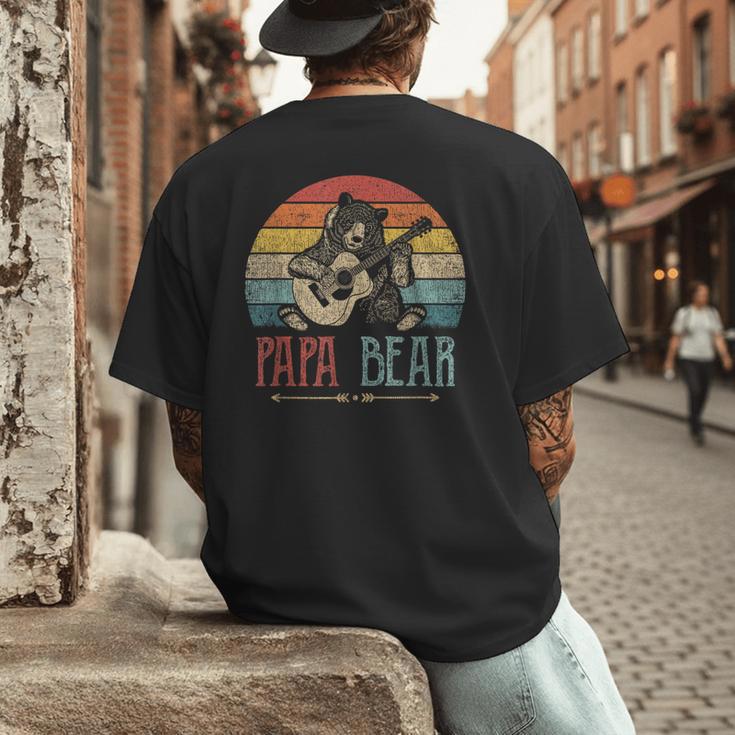Cute Papa Bear Vintage Father's Day Retro Dad Guitar Men's Back Print T-Shirt