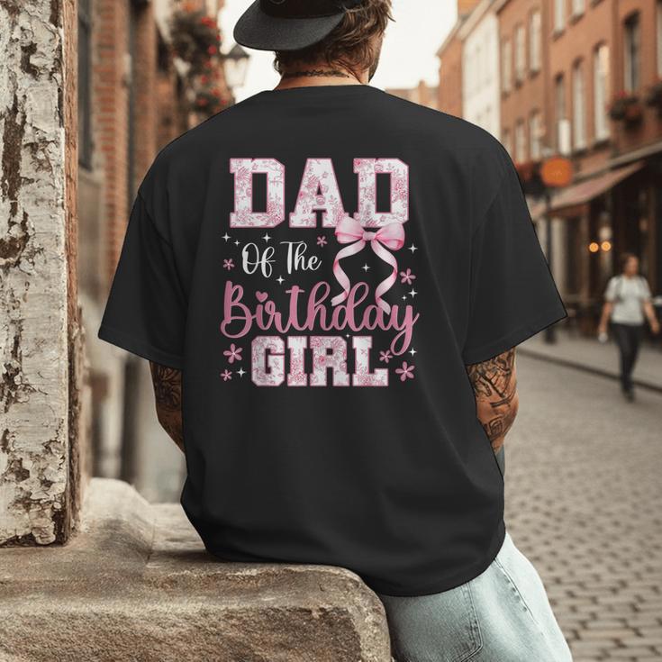 Dad Of The Birthday Girl Pink Bow Flower Birthday Girl Men's Back Print T-Shirt