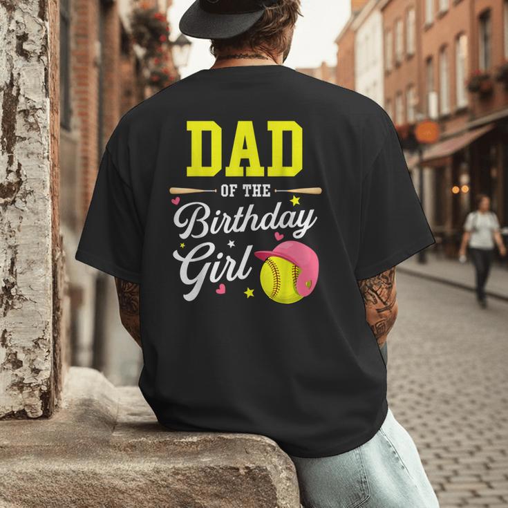 Dad Of The Birthday Girl Softball Player Theme B-Day Daddy Men's Back Print T-Shirt
