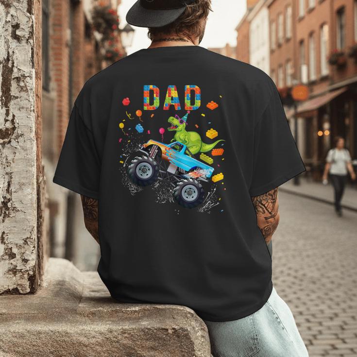Dad Building Blocks Monster Truck Dinosaur Birthday Men's Back Print T-Shirt