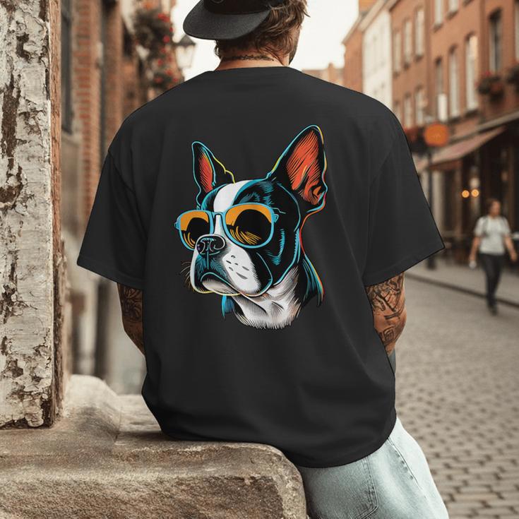 Dad Mom Cool Dog Sunglasses Boston Terrier Men's Back Print T-Shirt