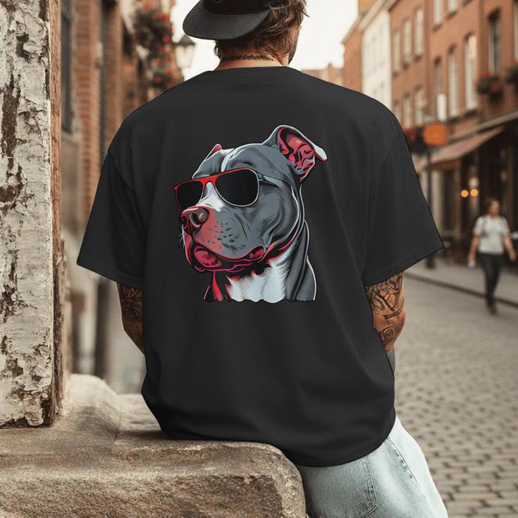 Dad Mom Cool Dog Sunglasses Pitbull Men's Back Print T-Shirt