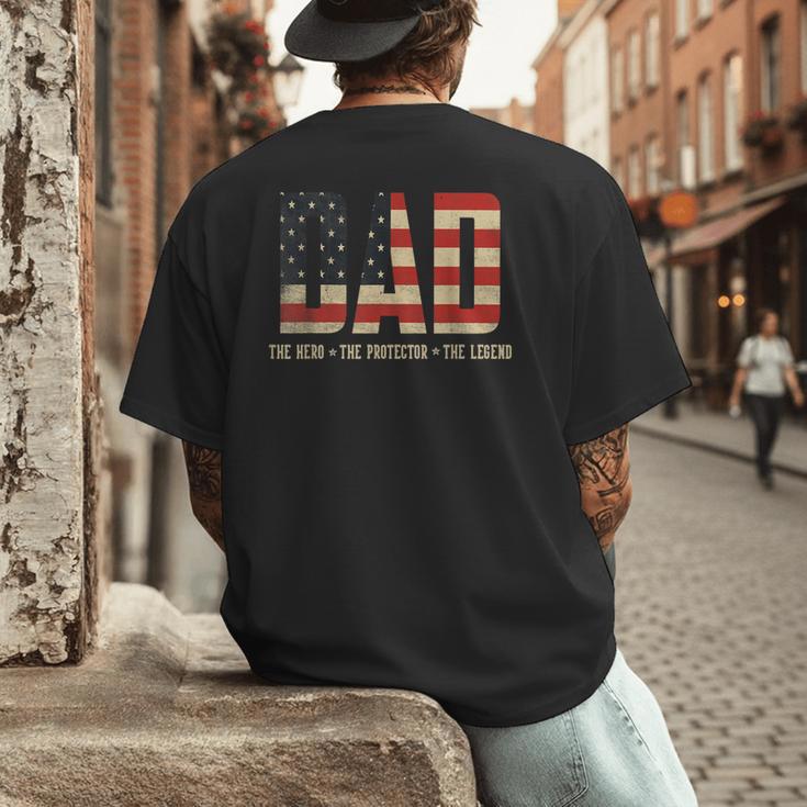 Dad Protector Hero Legend USA Flag Dad Father's Day Men's Back Print T-Shirt