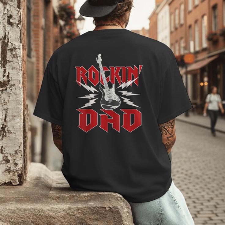 Dad Rockin One Birthday Family Matching Rock Guitar Men's Back Print T-Shirt