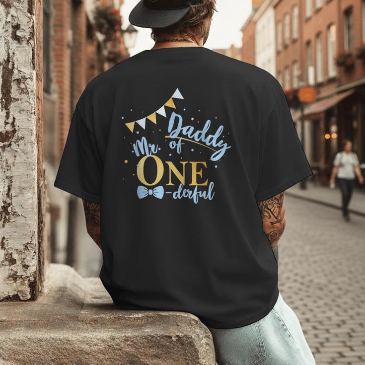 Daddy Of Mr One-Derful Party Blue-Gold Dad Boy 1st Birthday Men's Back Print T-Shirt