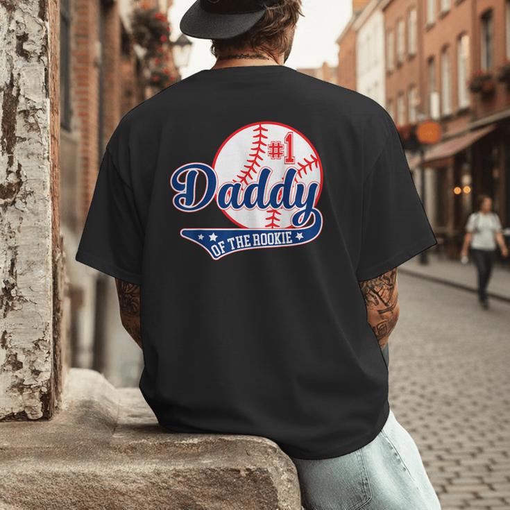 Daddy Of Rookie 1st Birthday Baseball Theme Matching Party Men's Back Print T-Shirt Daddy Of Rookie 1st Birthday Baseball Theme Matching Party Men's Back Print T-Shirt