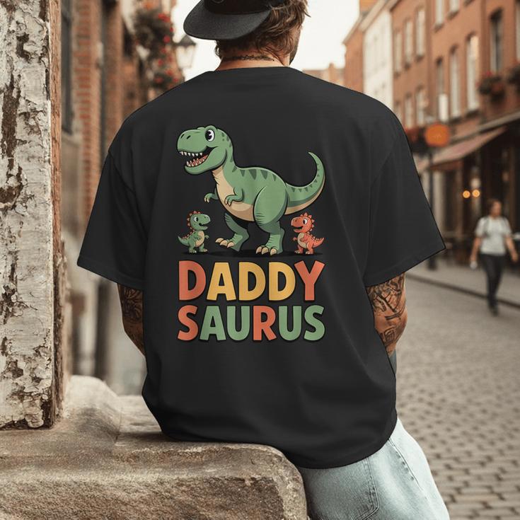 Daddy Saurus Dinosaur Dad Of Two Kids Dino Family Men's Back Print T-Shirt