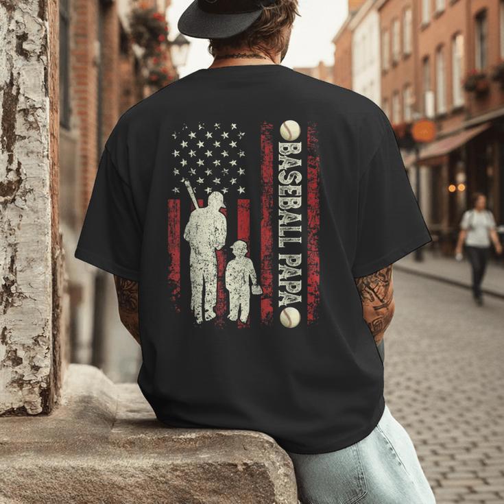 Father's Day Baseball Papa USA Flag Dad Men Baseball Men's Back Print T-Shirt