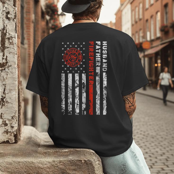 Firefighter Husband Father Fireman For Dad Men's Back Print T-Shirt Firefighter Husband Father Fireman For Dad Men's Back Print T-Shirt