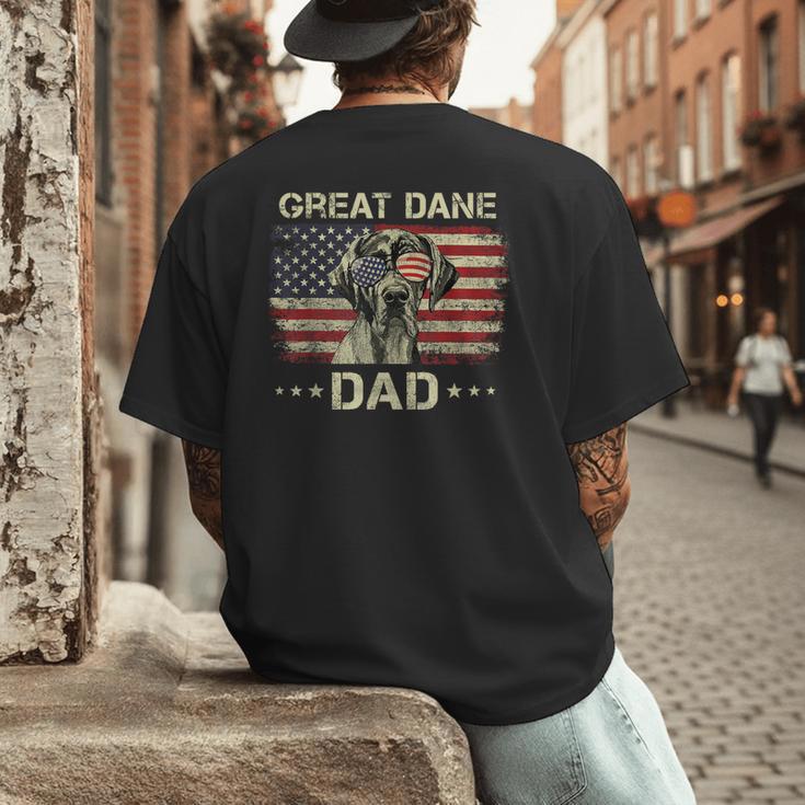 Great Dane Dad Dog Lovers American Flag 4th Of July Men's Back Print T-Shirt