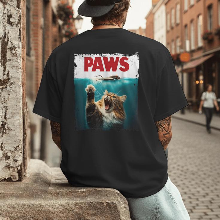 Humorous Paws Parody Cat Mouse For Cat Lover Cat Mom Cat Dad Men's Back Print T-Shirt Humorous Paws Parody Cat Mouse For Cat Lover Cat Mom Cat Dad Men's Back Print T-Shirt