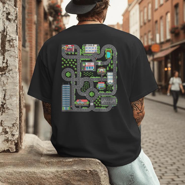 Kid Play Cars On Dad Back Race Track Mat Fathers Day Men's Back Print T-Shirt