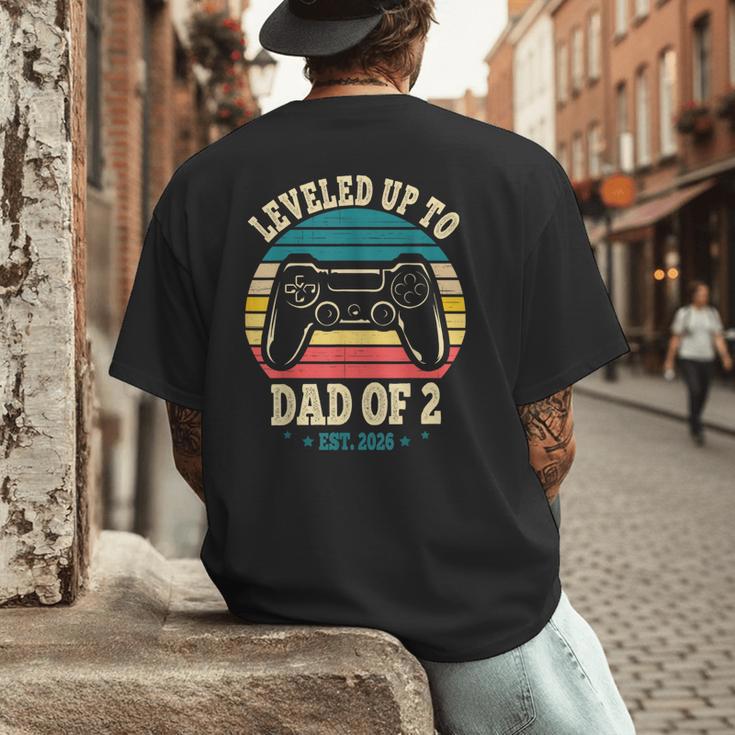 I Leveled Up To Dad Of 2 2026 Promoted To Dad Of Two Kids Men's Back Print T-Shirt
