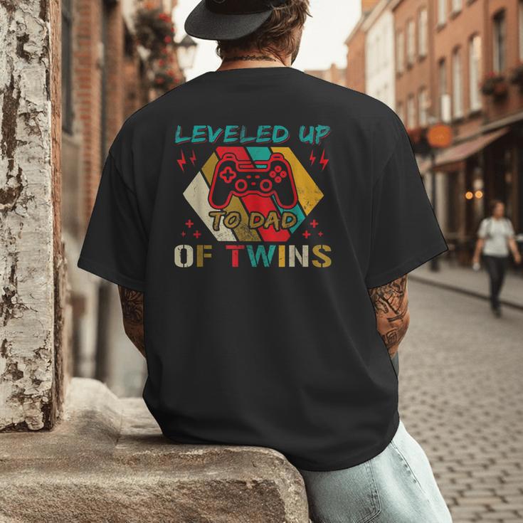 Leveled Up To Dad Of Twins Video Gamer Gaming Men's Back Print T-Shirt