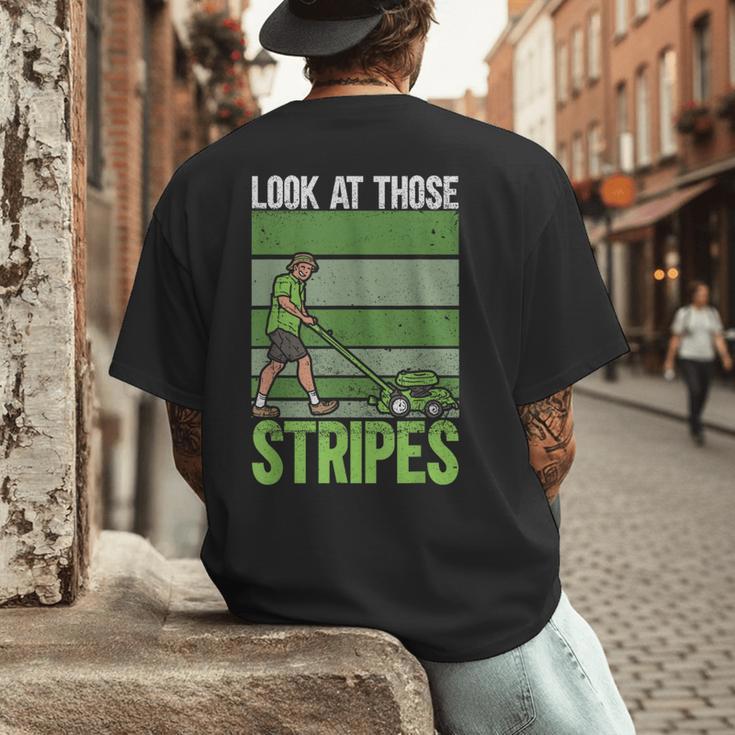 Look At Those Stripes Lawn Mowing Dad Lawn Mower Small Men's Back Print T-Shirt