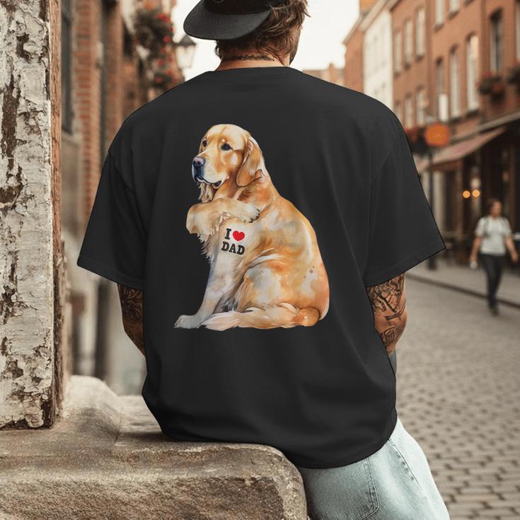 I Love Dad Patriotic Golden Retriever Canine Dog Lover Men's Back Print T-Shirt