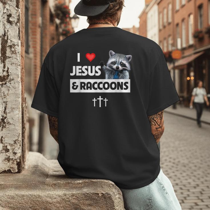 I Love Jesus And Raccoons Mom Dad Christian Love Jesus Bible Men's Back Print T-Shirt