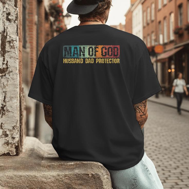 Man Of God Husband Dad Protector Christian Faith Fathers Day Men's Back Print T-Shirt