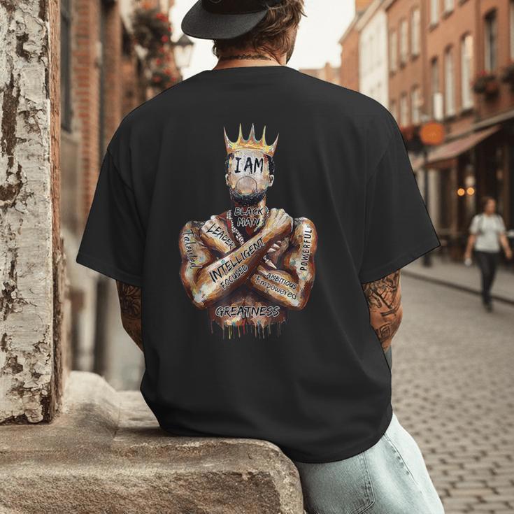 I Am Man King Powerful Dad Afro Melanin Black History Men's Back Print T-Shirt