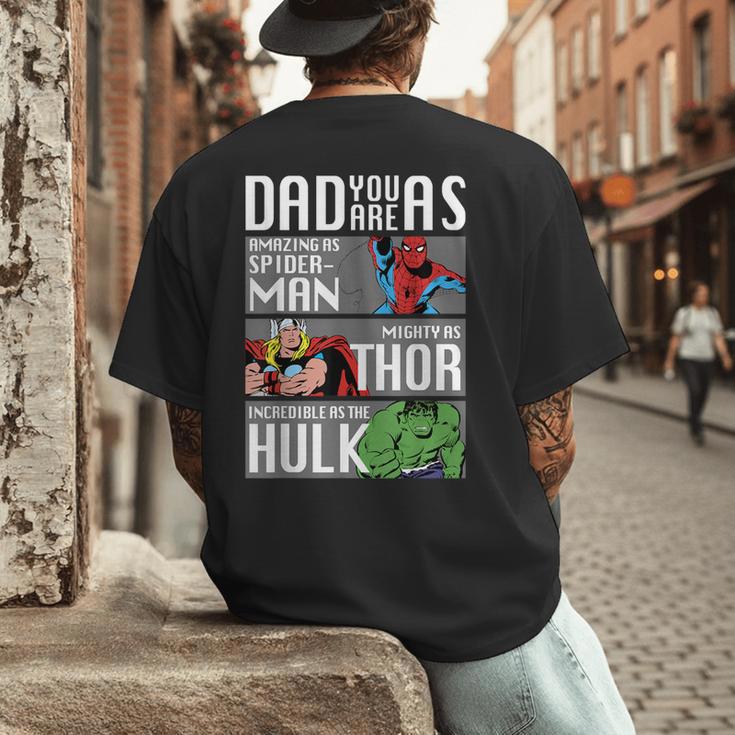 Marvel Father's Day Spider-Man Thor Hulk Dad Attributes Men's Back Print T-Shirt