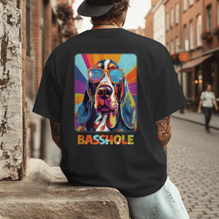 Mom & Dad Of a Basshole Basset Hound With Glasses -Adults Short Sleeve Men's Back Print T-Shirt