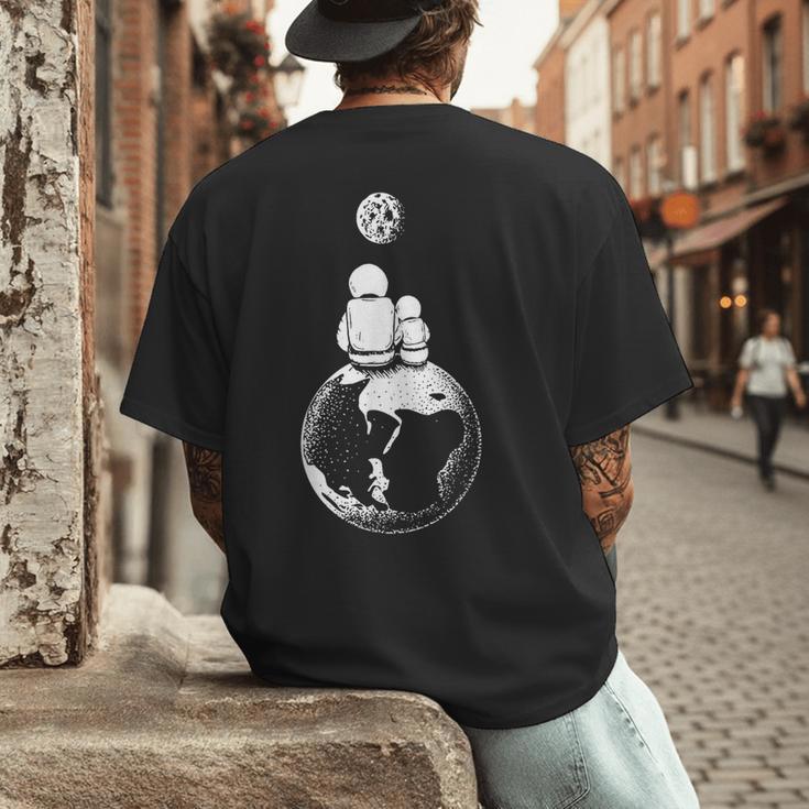 Moon And Astronaut Dad And Baby Space For Father's Day Men's Back Print T-Shirt
