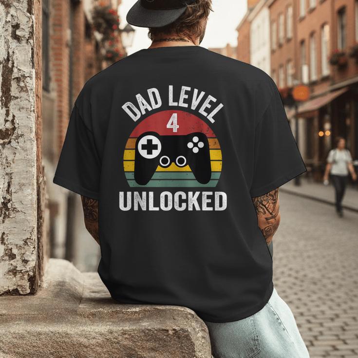 New Dad Shirt Dad Level 4 Unlocked For 4 Kids Gaming Men's Back Print T-Shirt