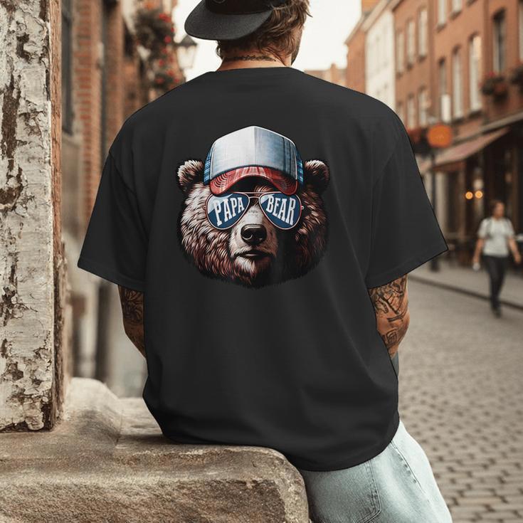 Papa Bear Face Cool Dad Style Retro Fathers Day Daddy Bear Men's Back Print T-Shirt