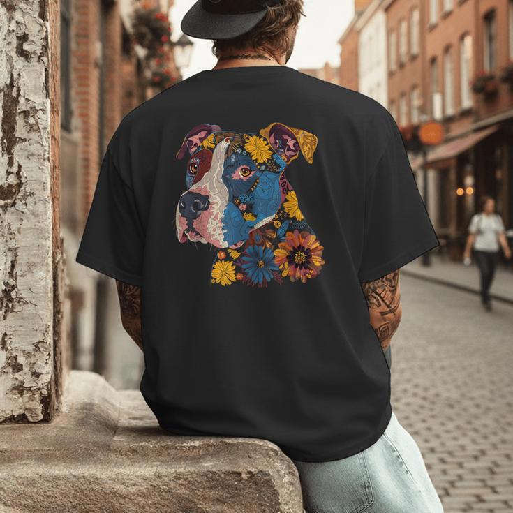 Pitbull Floral Dog Lover Vintage Flower Art Pitbull Mom Dad Men's Back Print T-Shirt