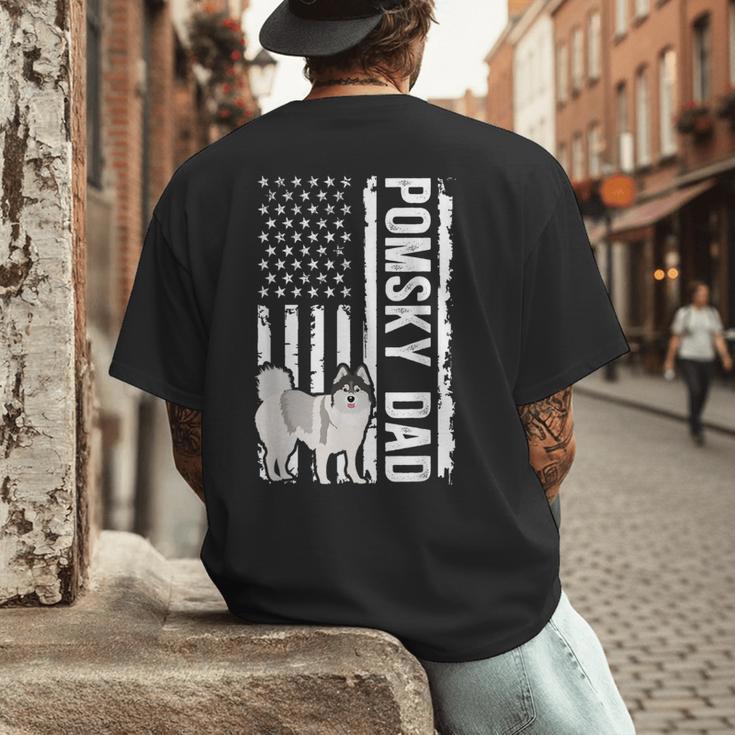 Pomsky Dad American Flag Pomsky Owner Pomsky Lover Men's Back Print T-Shirt