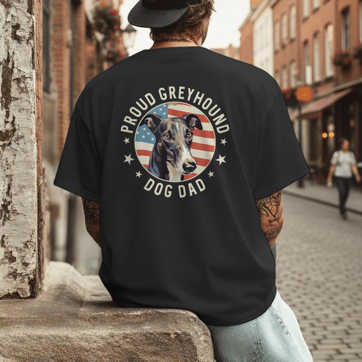 Proud Greyhound Dad American Flag Patriotic Greyhound Dad Men's Back Print T-Shirt