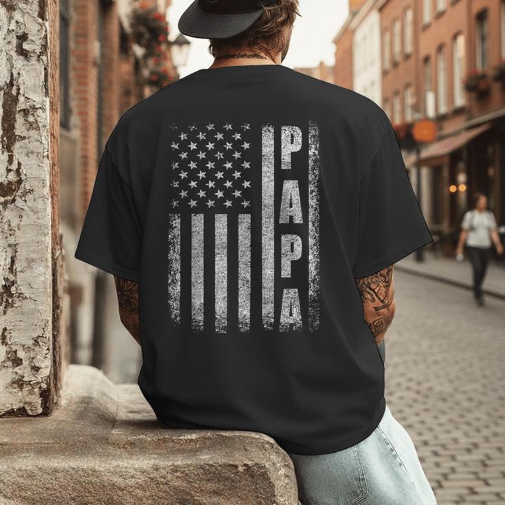 Proud Papa Fathers Day 2025 Dad America USA Flag Men's Back Print T-Shirt