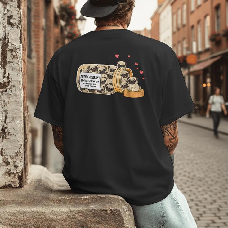 Pug Anti Depressant Mom Dad Kids Men's Back Print T-Shirt Pug Anti Depressant Mom Dad Kids Men's Back Print T-Shirt