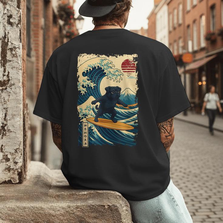 Pug Japanese Kanagawa Wave Surfing Japan Mom Dad Kids Men's Back Print T-Shirt Pug Japanese Kanagawa Wave Surfing Japan Mom Dad Kids Men's Back Print T-Shirt