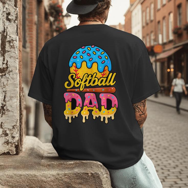 Retro Ice Cream Drip Softball Dad Game Day Dad Father's Day Men's Back Print T-Shirt