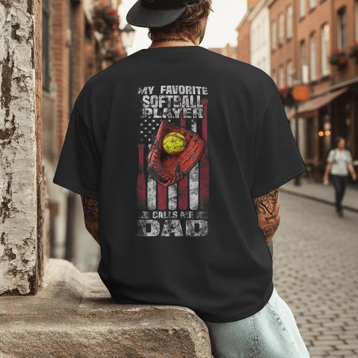 Softball Dad My Favorite Softball Player Calls Me Dad Men's Back Print T-Shirt