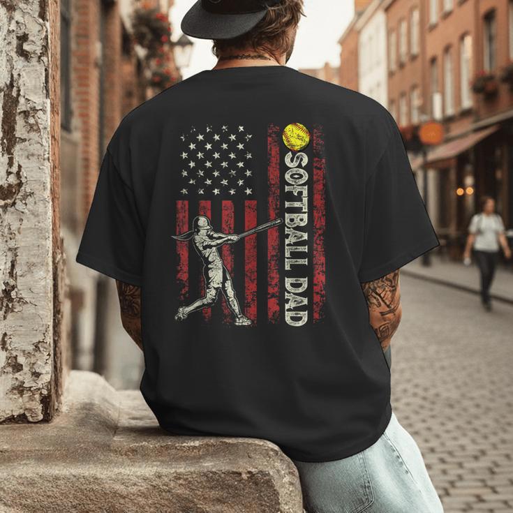 Softball Dad US Flag For Dad Men Patriotic Fathers Day Men's Back Print T-Shirt Softball Dad US Flag For Dad Men Patriotic Fathers Day Men's Back Print T-Shirt