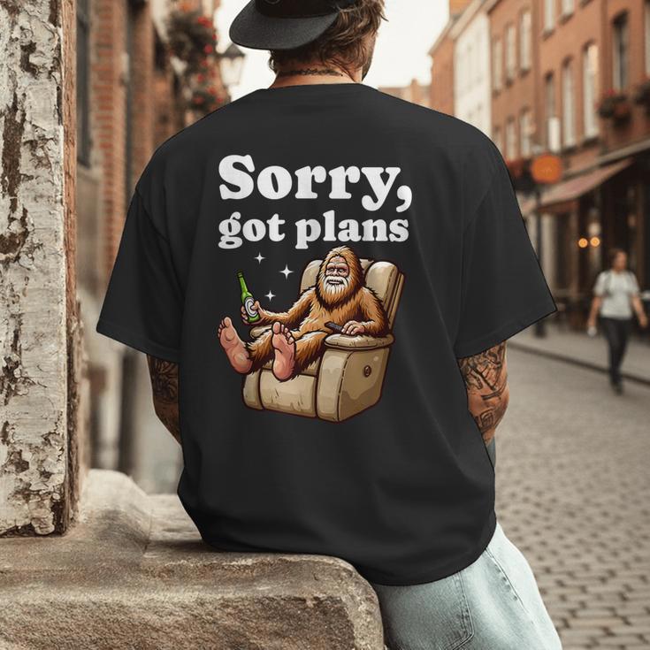 Sorry Got Plans Bigfoot Dad Humor Sasquatch Sayings Men's Back Print T-Shirt